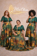 ROBE FLORALE PRESTIGE-SATIN-VERT