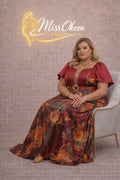 ROBE FLORALE PRESTIGE-SATIN-ROUGE-TAILLE 44 à 50