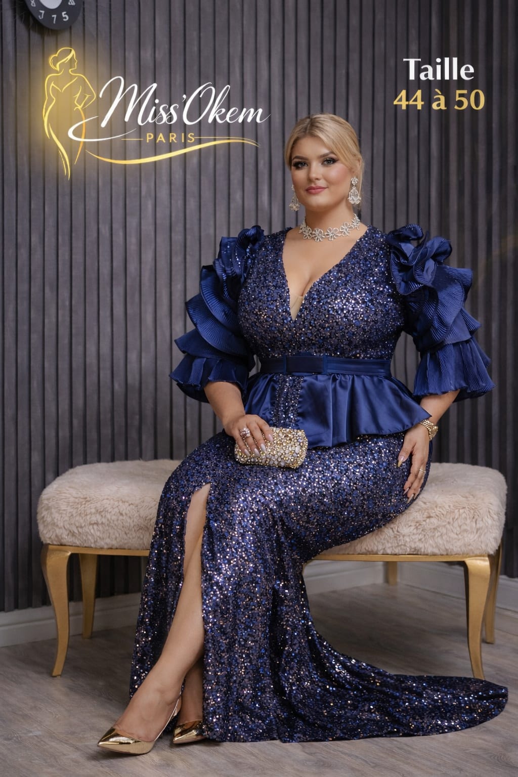 Robe Prestige Nuit Scintillante – Miss’Okem Paris (Taille 44 à 50)