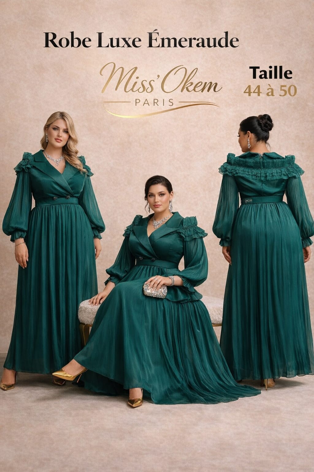 ROBE LUXE EMERAUDE-TAILLE 44 à 50