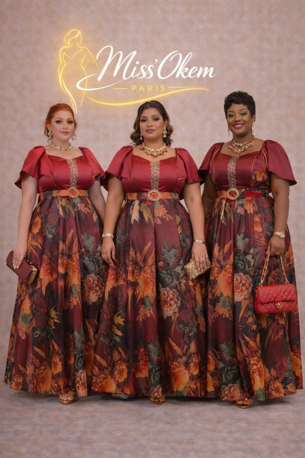ROBE FLORALE PRESTIGE-SATIN-ROUGE-TAILLE 44 à 50