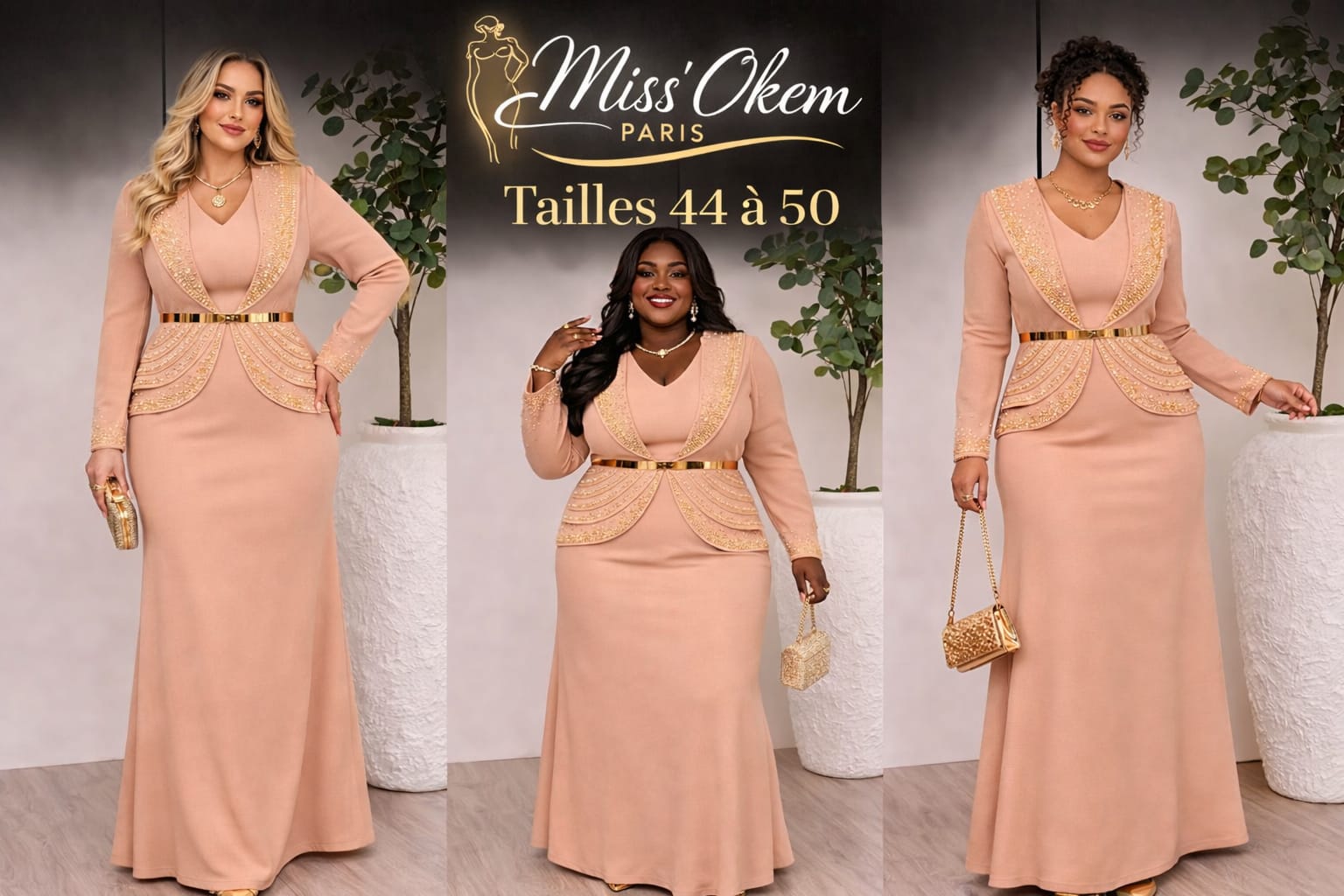 Robe Élégance Nude Dorée – Miss’Okem Paris