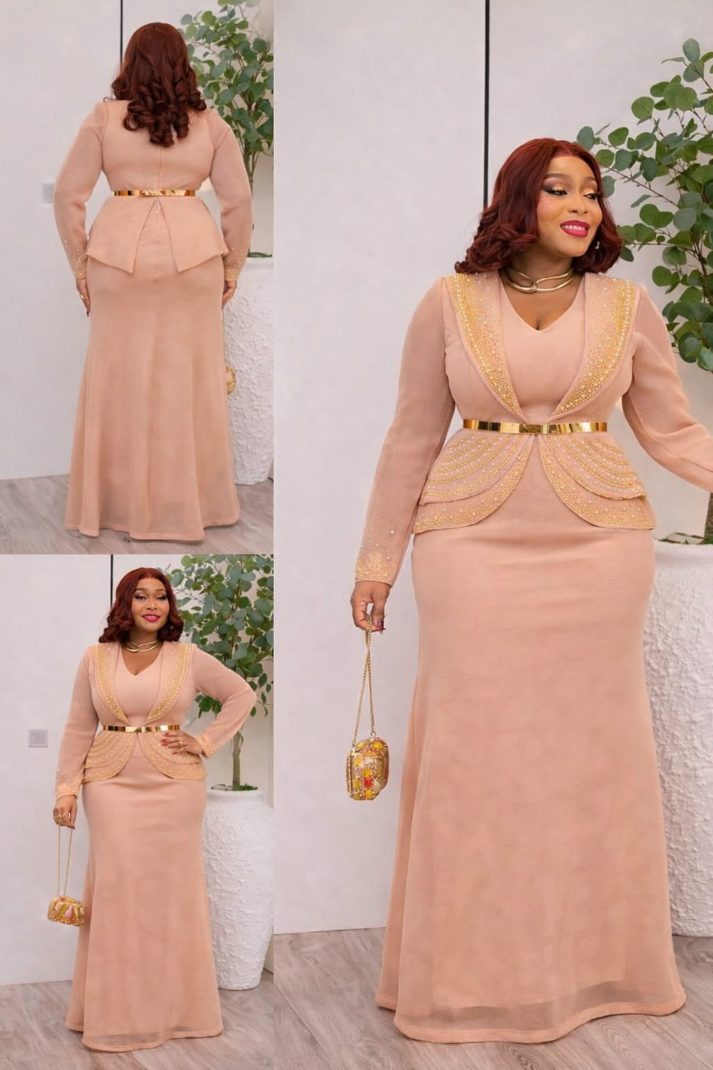 Robe Élégance Nude Dorée – Miss’Okem Paris