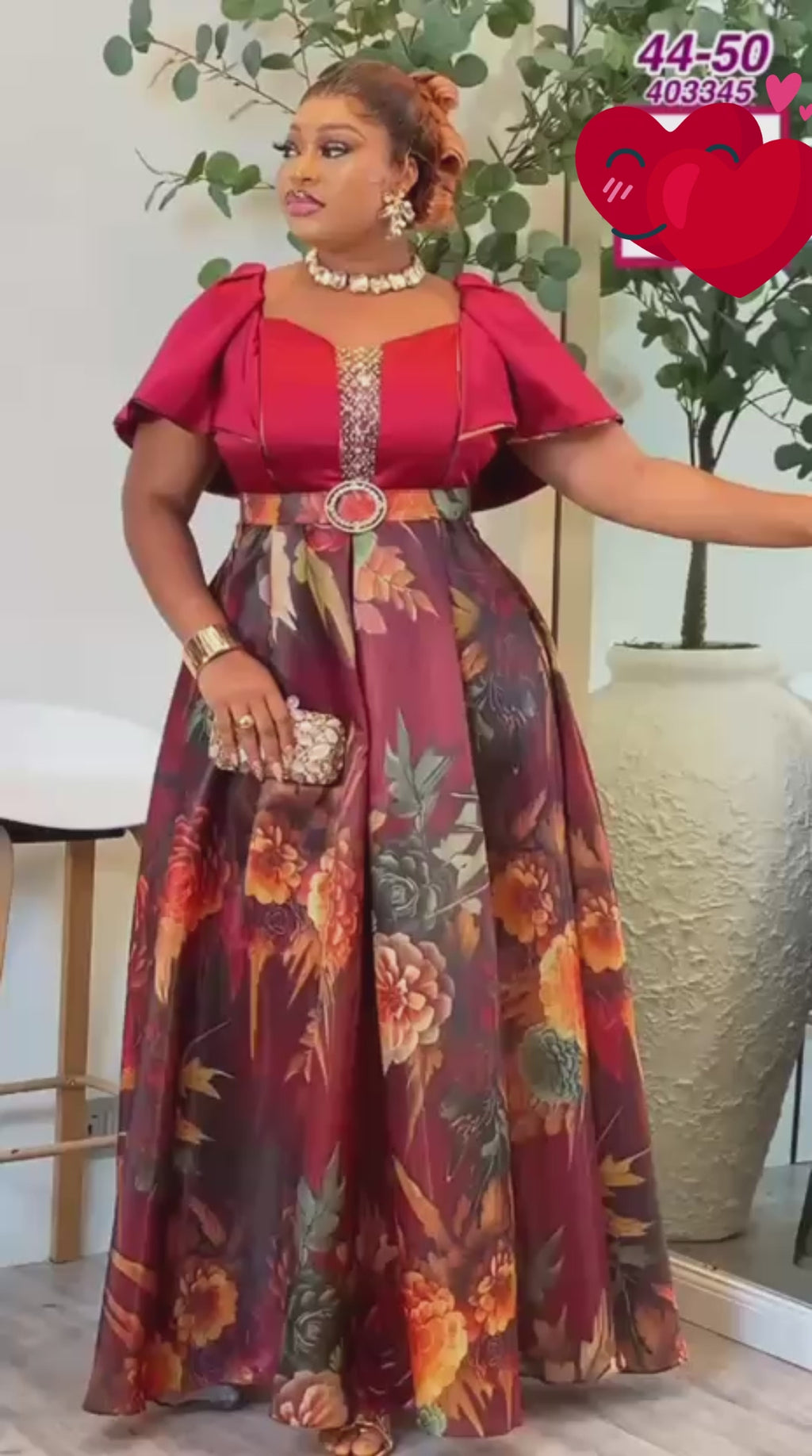 ROBE FLORALE PRESTIGE-SATIN-ROUGE-TAILLE 44 à 50