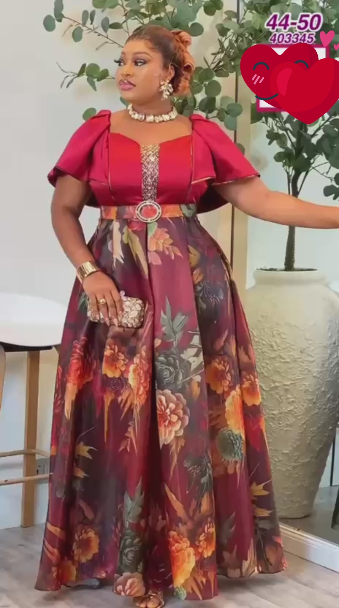 ROBE FLORALE PRESTIGE-SATIN-ROUGE-TAILLE 44 à 50